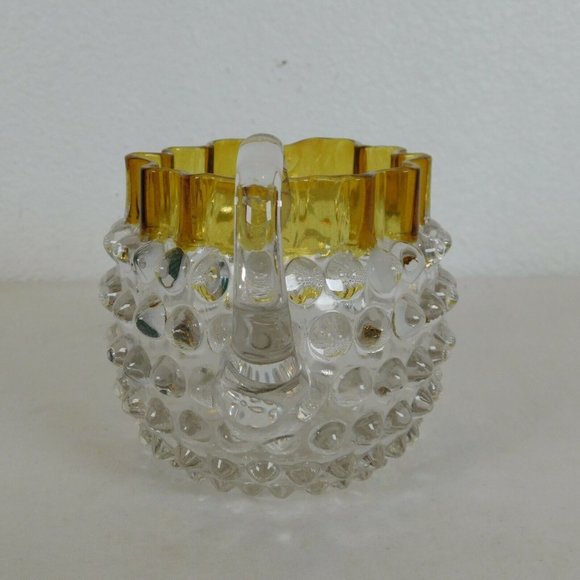 Hobbs Brockunier Dew Drop Hobnail Clear Yellow Glass Cream Sugar Set 4 in tall - Picture 9 of 12